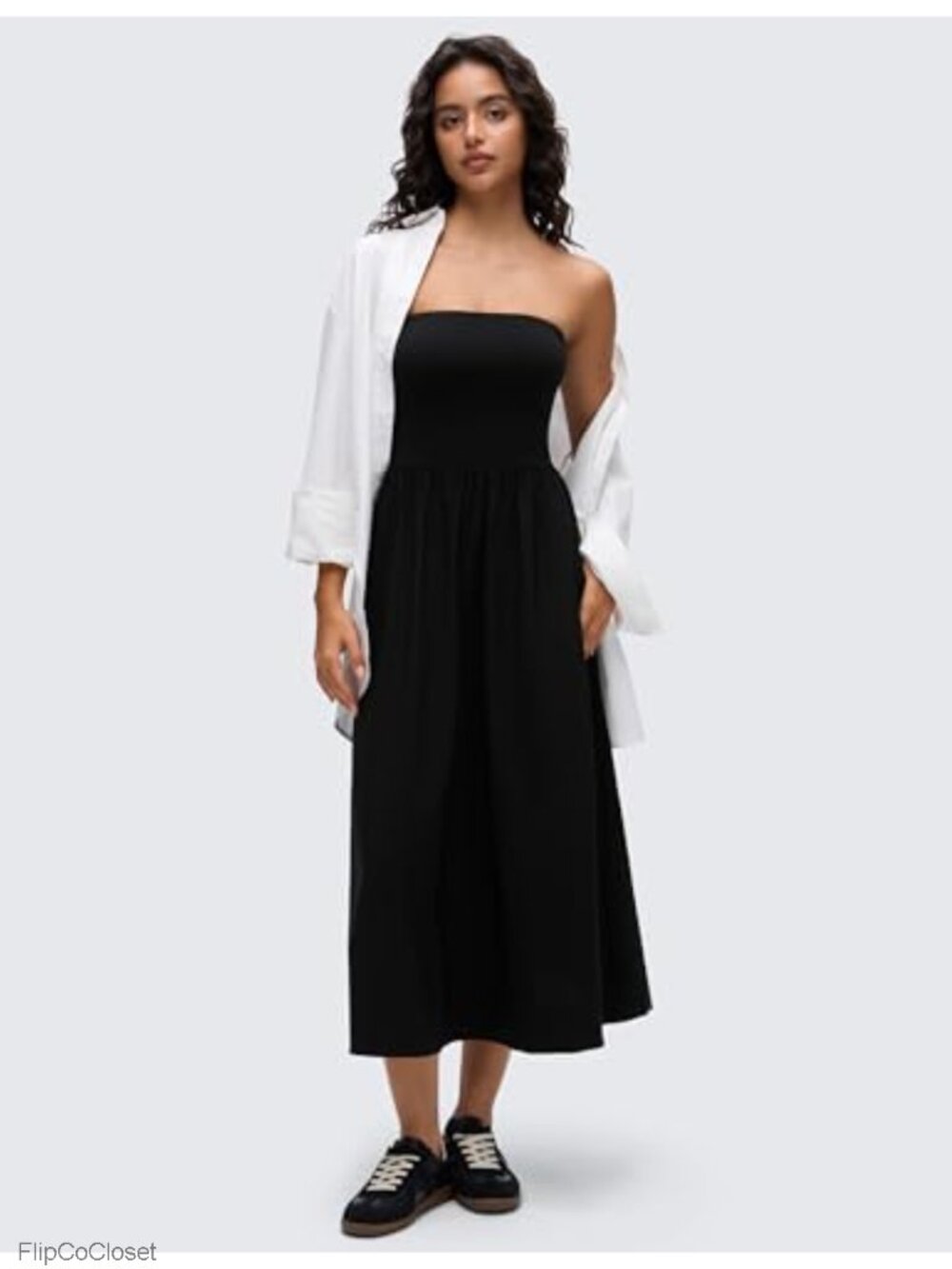 Strapless Maxi Dress with Removable Pads, Side Pockets, Off Shoulder - Picture 2 of 5